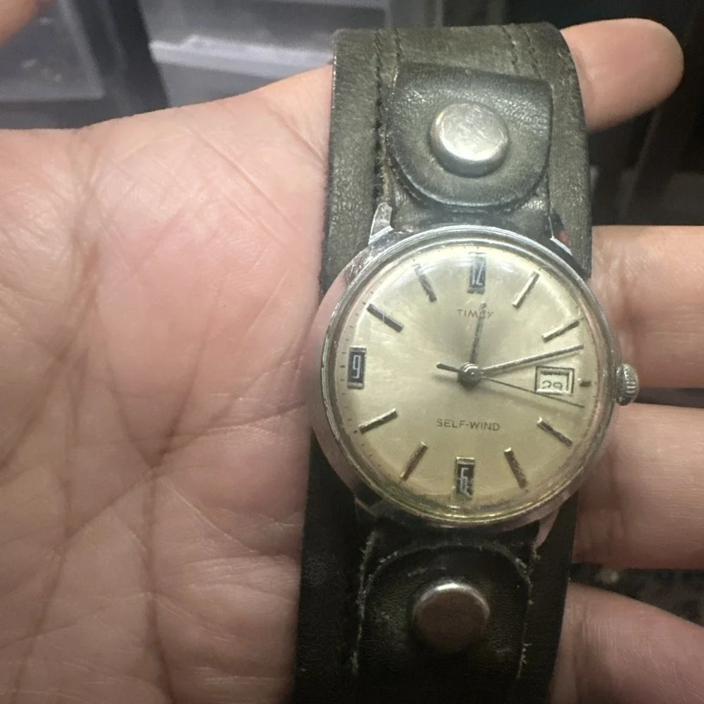 Working VTG 1969 Timex Viscount Automatic Selfwind 34mm Leather Strap Mens Watch